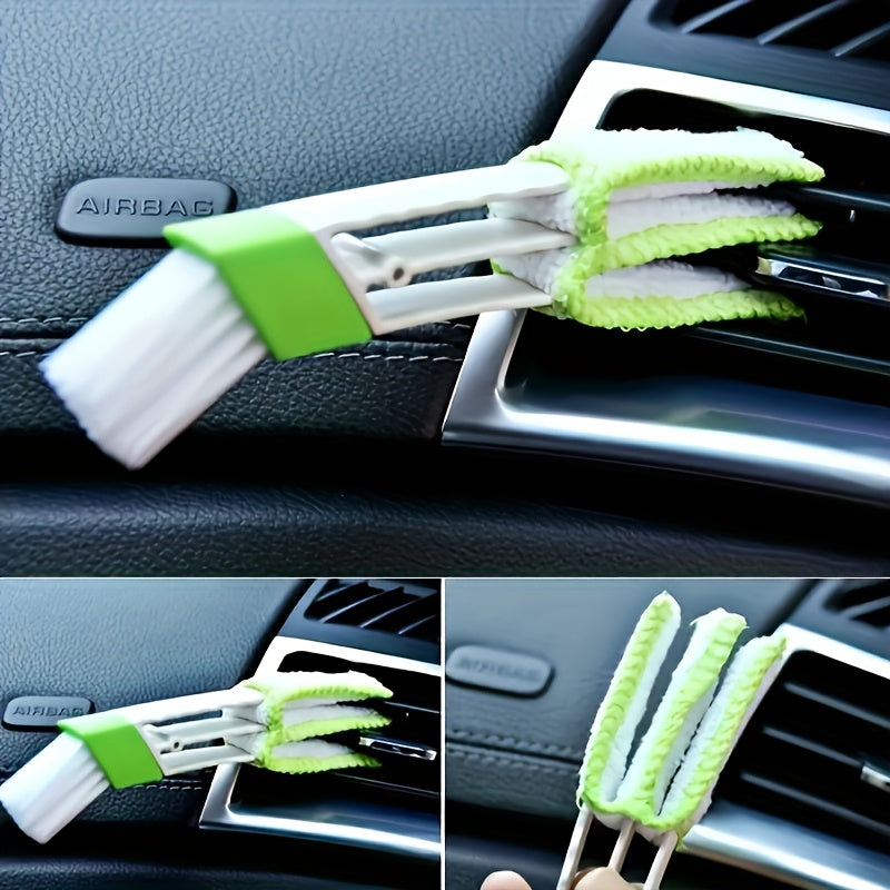Cepillo de limpieza interior y de ventilación de doble cabeza, verde y blanco, herramienta de polvo de plástico para coche