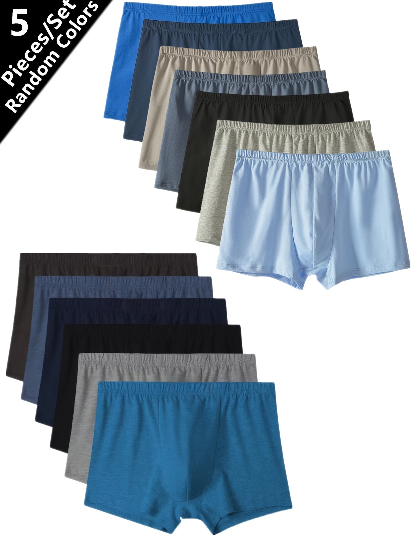 Men's Cotton Boxer Briefs Pack of 5 Breathable Mid-Waist Assorted Colors