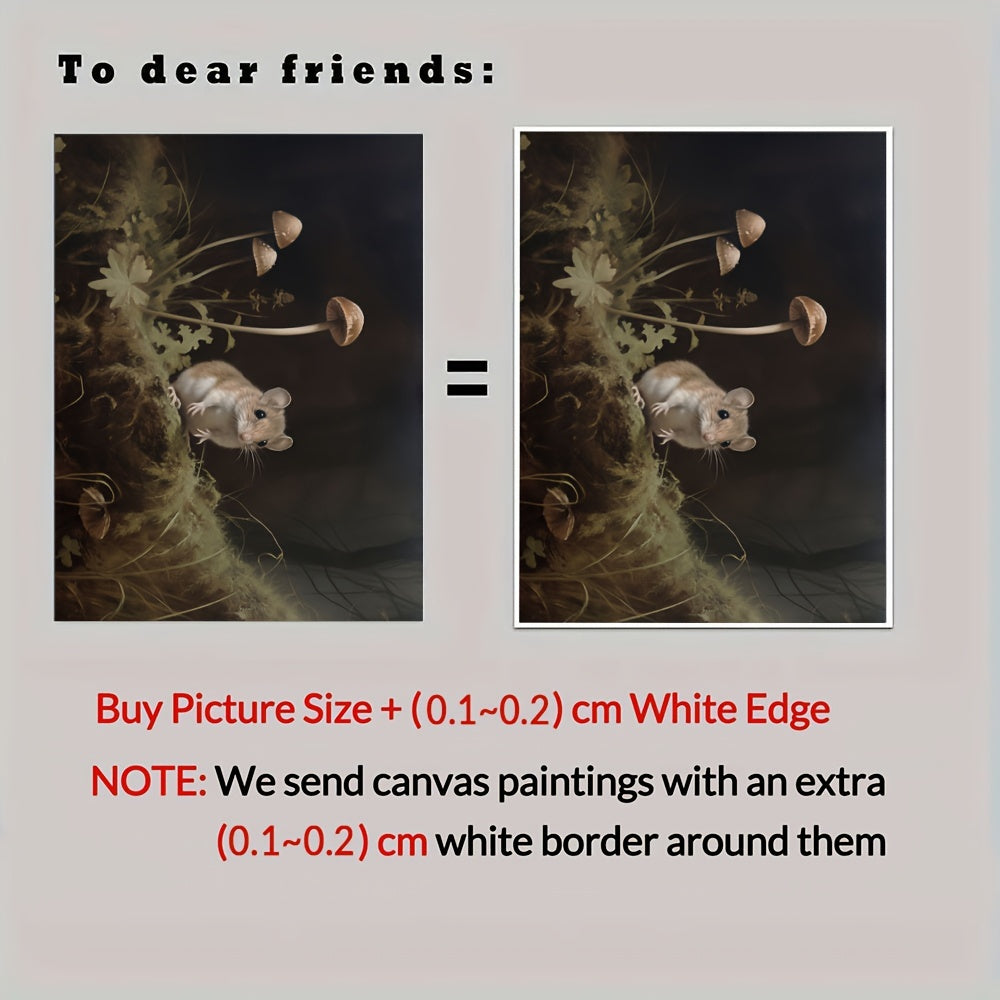 Canvas Wall Art Featuring Mouse and Mushrooms Forest Oil Painting Print 30x40 cm