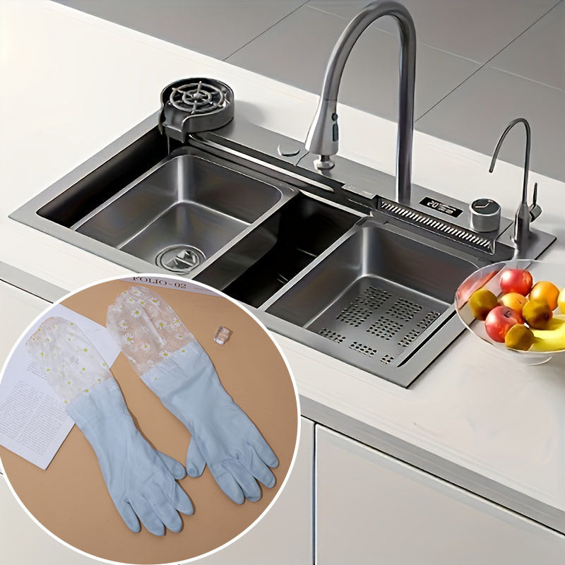 Guantes elegantes de PVC impermeables de manga larga para la cocina, ideales para limpiar y tareas domésticas