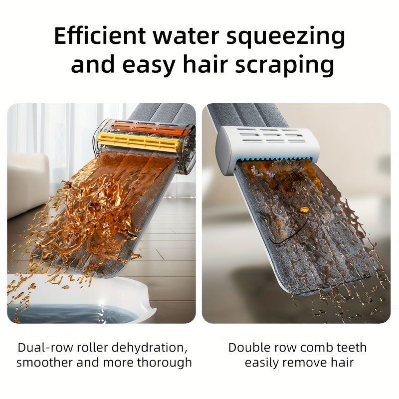 Qo'llarsiz tekis mop to'plami, 2 ta qayta ishlatiladigan yostiq bilan, plitka va yog'och pol uchun uzun tutqich