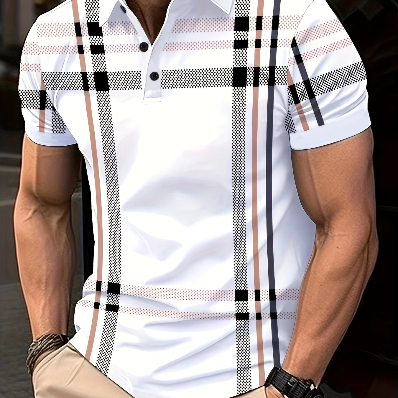 Men's Short Sleeve Shirt Retro Plaid Print Summer Business Casual Polyester Orange Black White