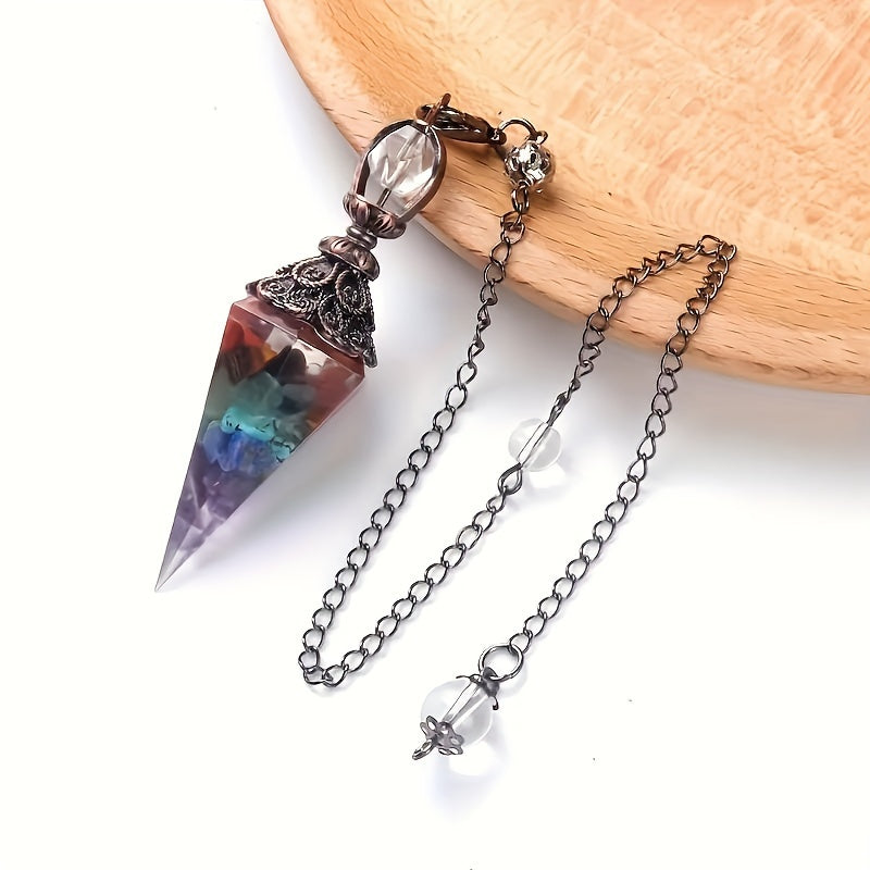7 Chakra Crystal Stone Pendant with Faceted Life Tree Design for Divination and Wizardry