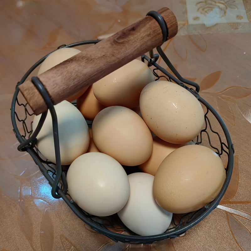 Cesta de huevos de hierro y madera para 24 huevos, decoración de almacenamiento para cocina de estilo rústico