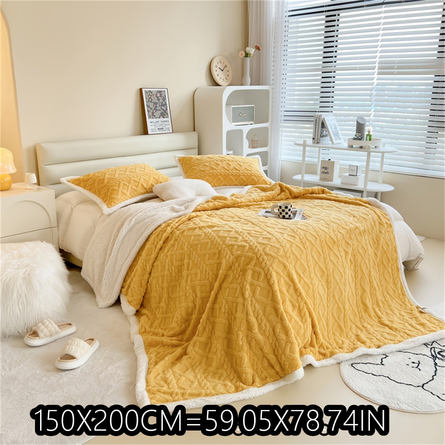 Blue Cable-Knit Fleece Blanket 150x200cm or 200x230cm for Bedroom Living Room Camping