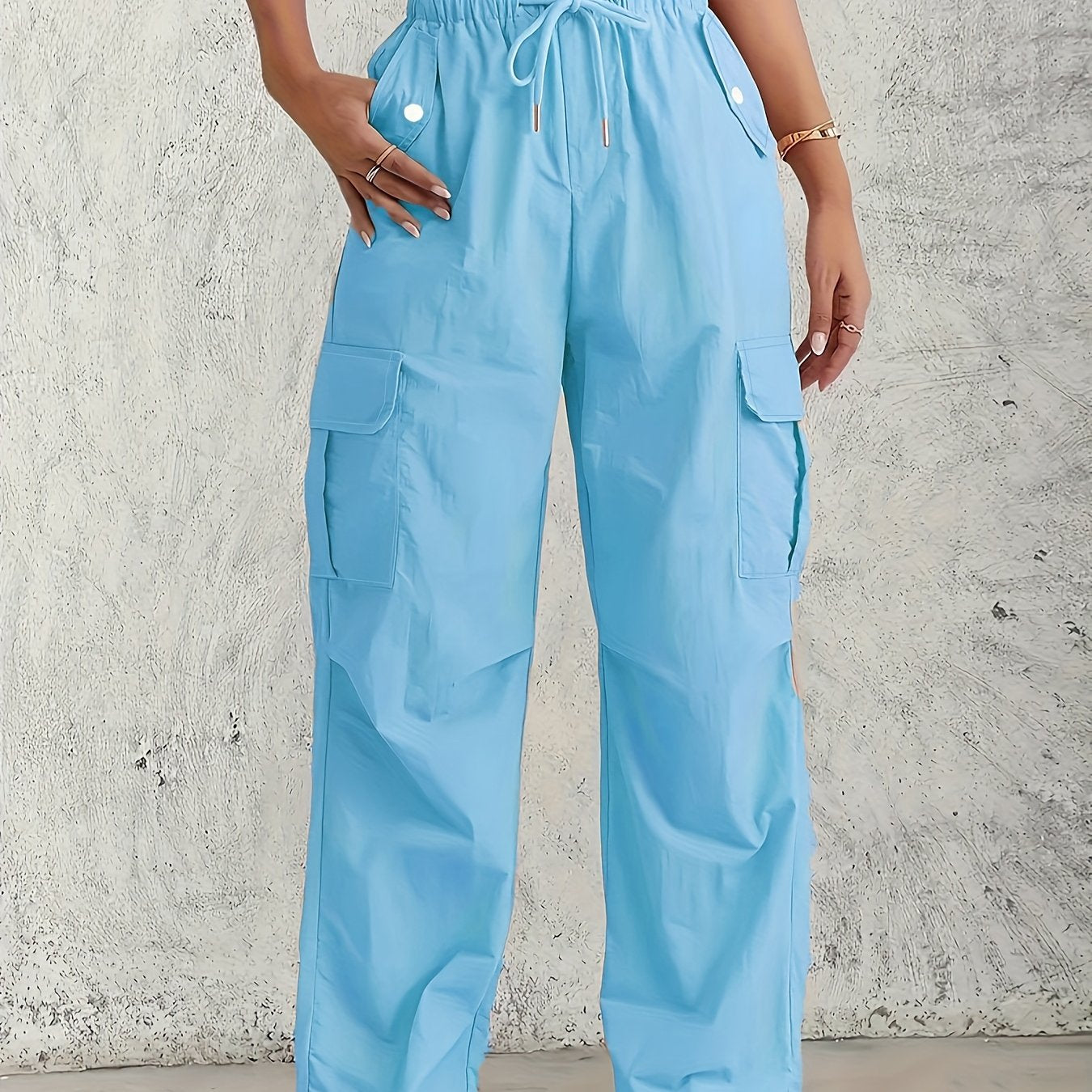 Women's Plus Size Cargo Pants Light Pink Summer Straight Fit Drawstring Waist