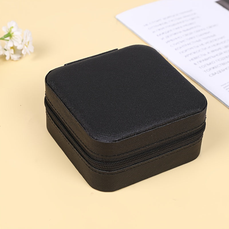 Mini Faux Leather Jewelry Organizer with Zipper Closure for Travel and Gifting
