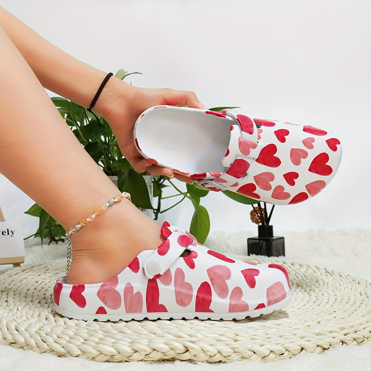 Women's Floral Pattern EVA Slip-On Mule Slippers with Adjustable Buckle