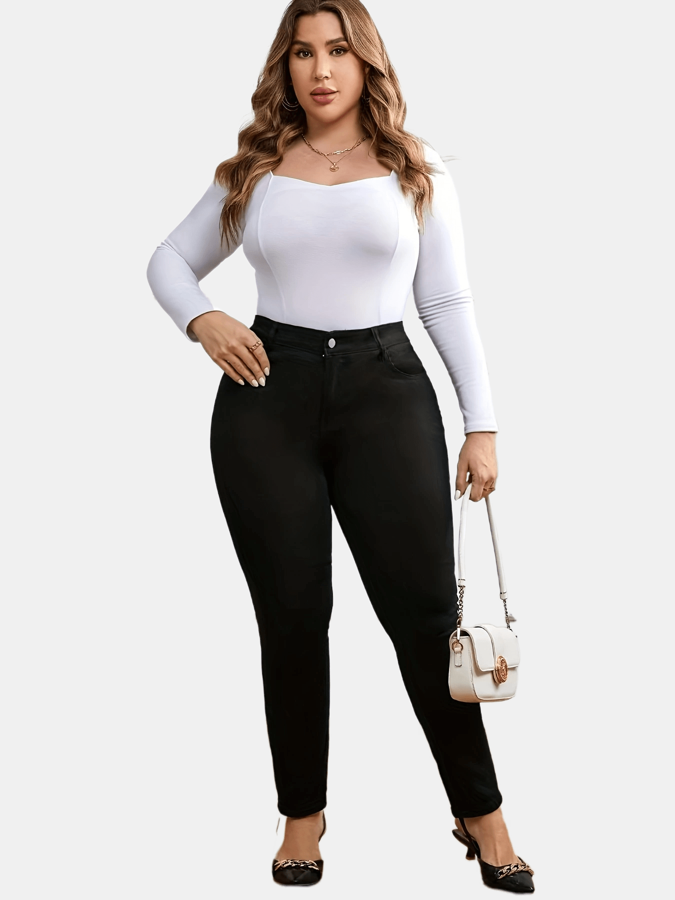 Women's Black High-Waisted Jeans Viscose Blend Medium Stretch Long