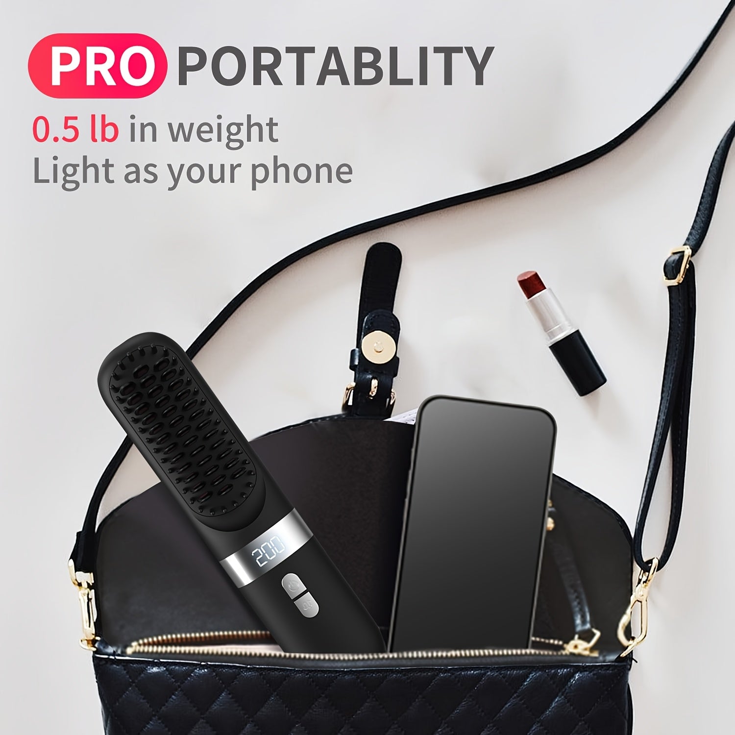 Travel-size cordless hair straightener brush for women fast heating USB rechargeable