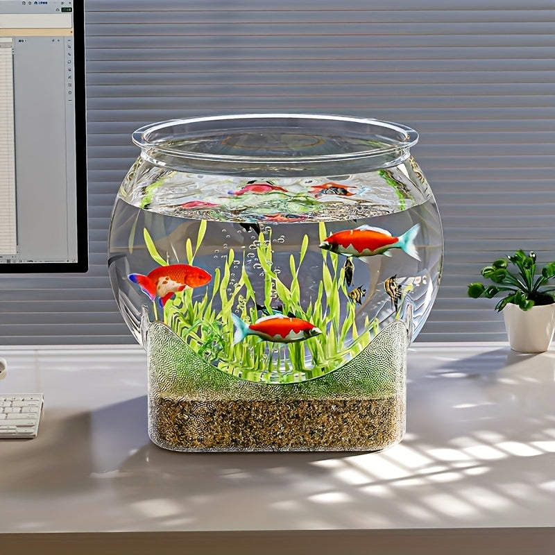 Round Transparent PC Fish Tank Small Desktop Aquarium for Hydroponics