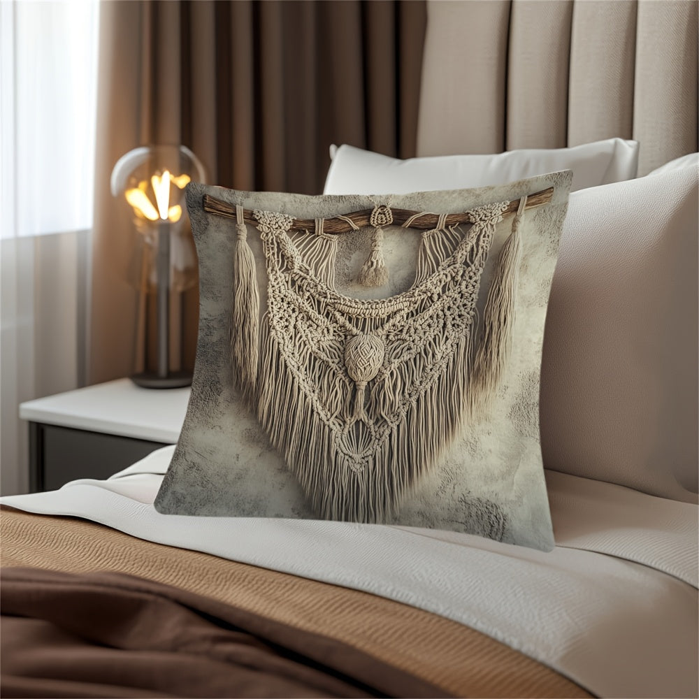 Fringe Throw Pillow Cover Zippered Washable Decorative for Holiday and Office