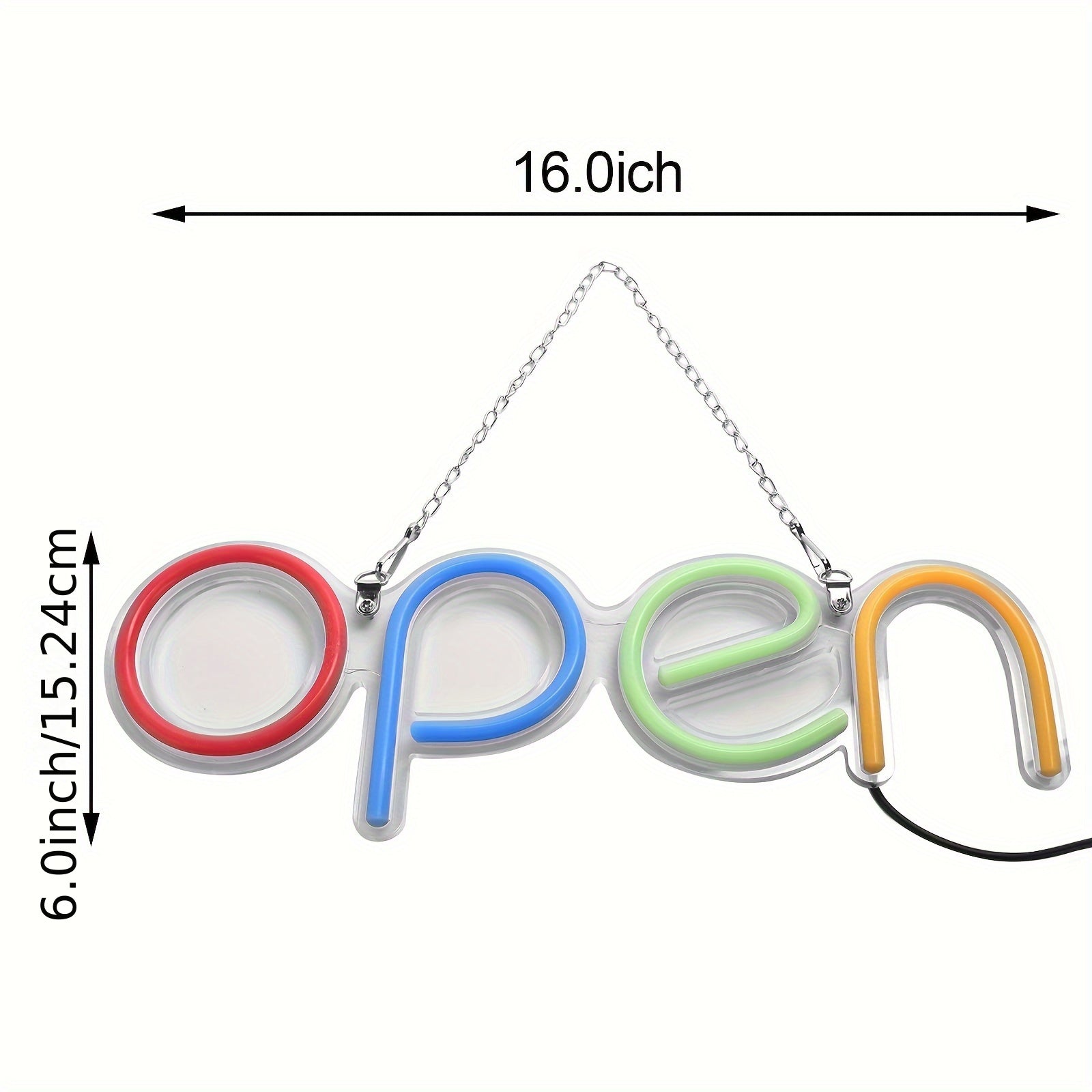 Multicolor LED Open Neon Sign 41.91 x 15.24 cm USB Dimmable Wall Decor for Restaurants Bars Clubs