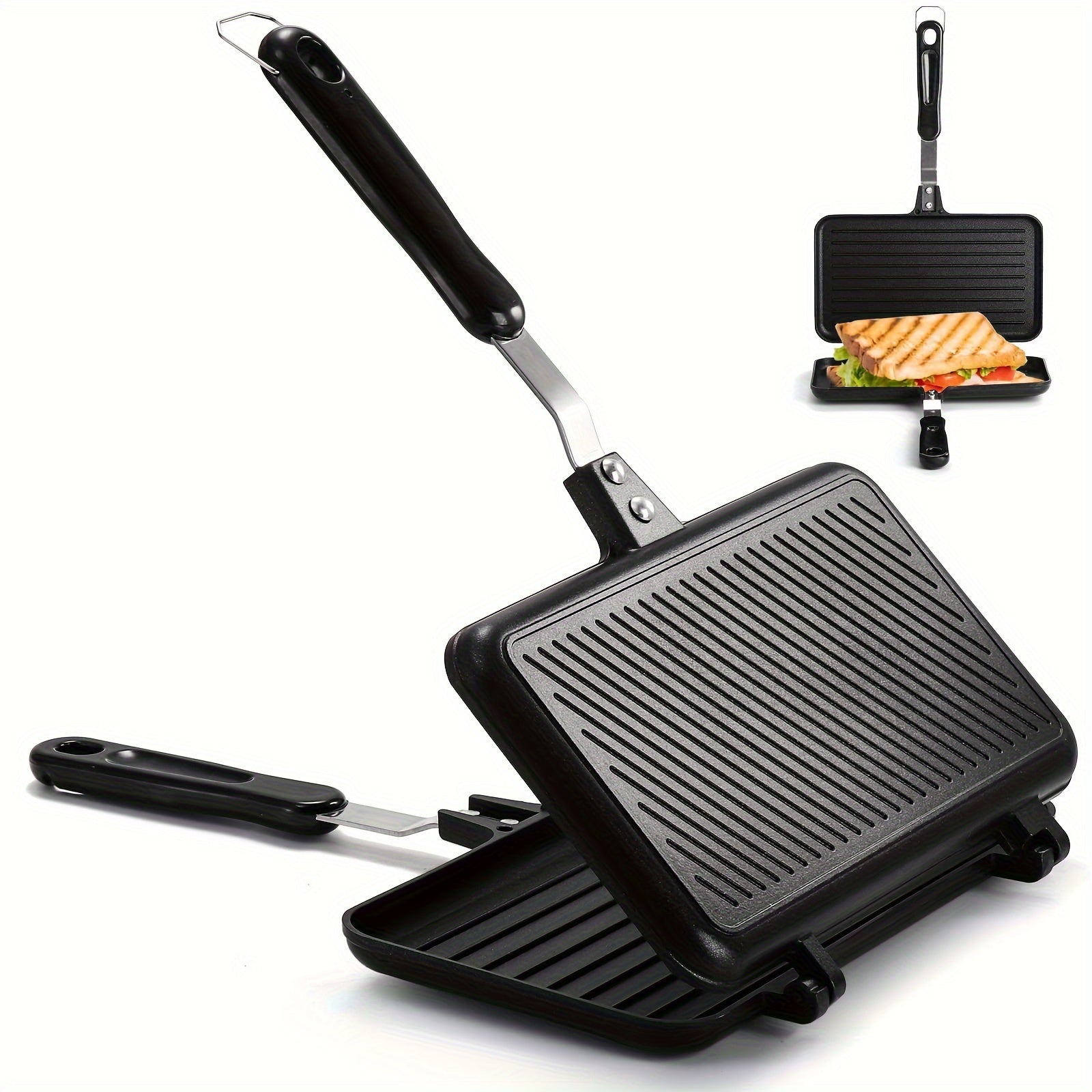 Dual-Sided Aluminum Non-Stick Frying Pan for Sandwiches Steak Eggs