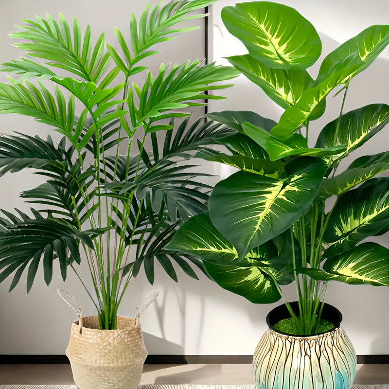 Set of 2 Artificial Tropical Plants Faux Palm and Monstera Indoor Outdoor Decor
