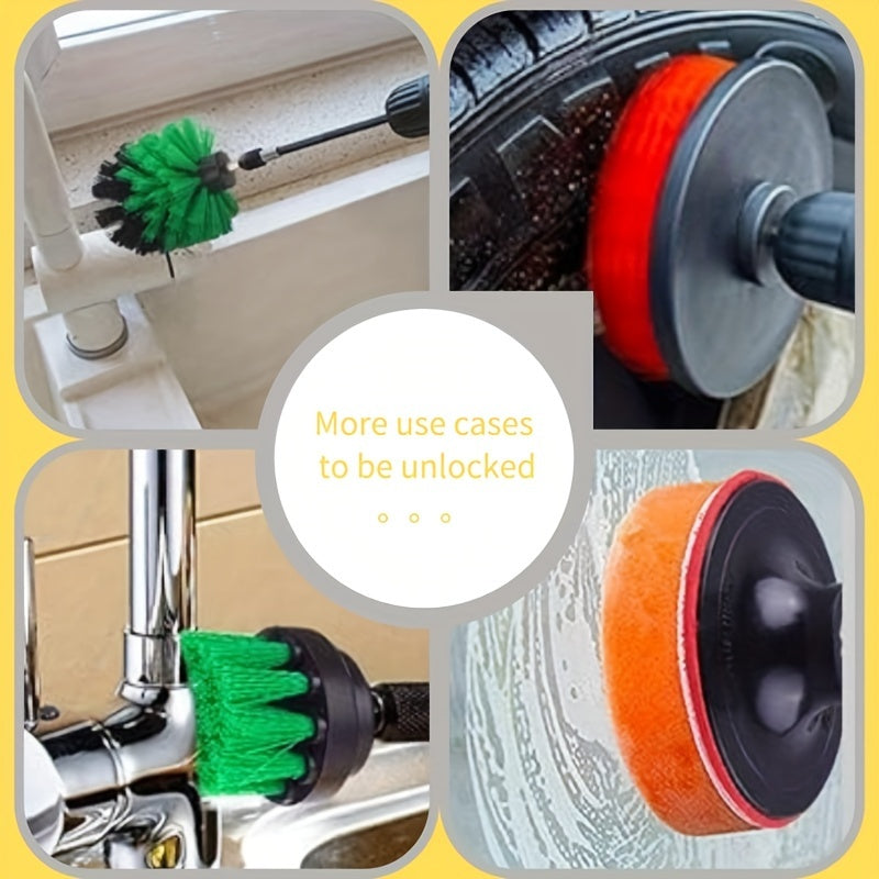 37-Piece Drill Brush Set for Cleaning Bathrooms Kitchens Cars Glass Portable Plastic