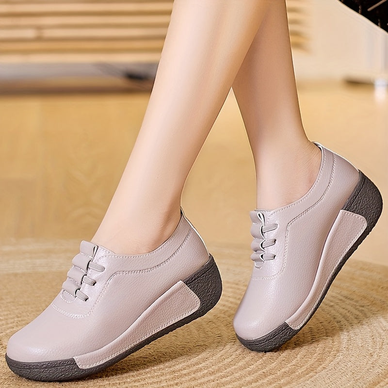 Women's Casual Lace-Up Platform Wedge Sneakers Black Synthetic All-Season Comfort