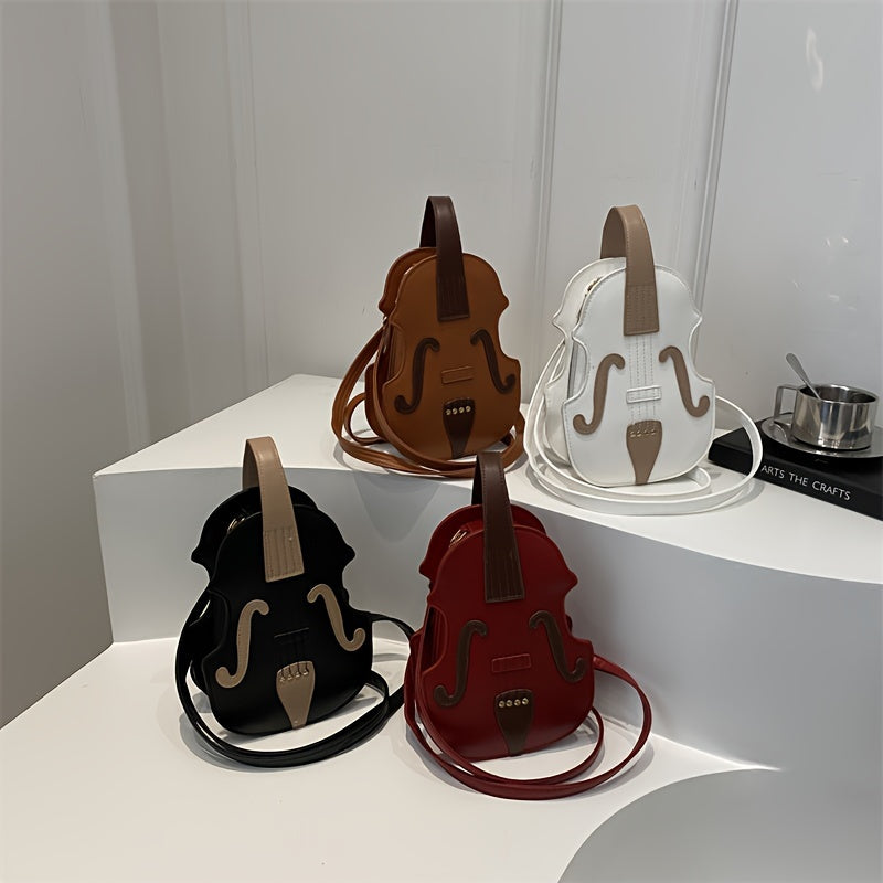 Black and White Violin-Shaped Crossbody Bag for Women with Adjustable Strap
