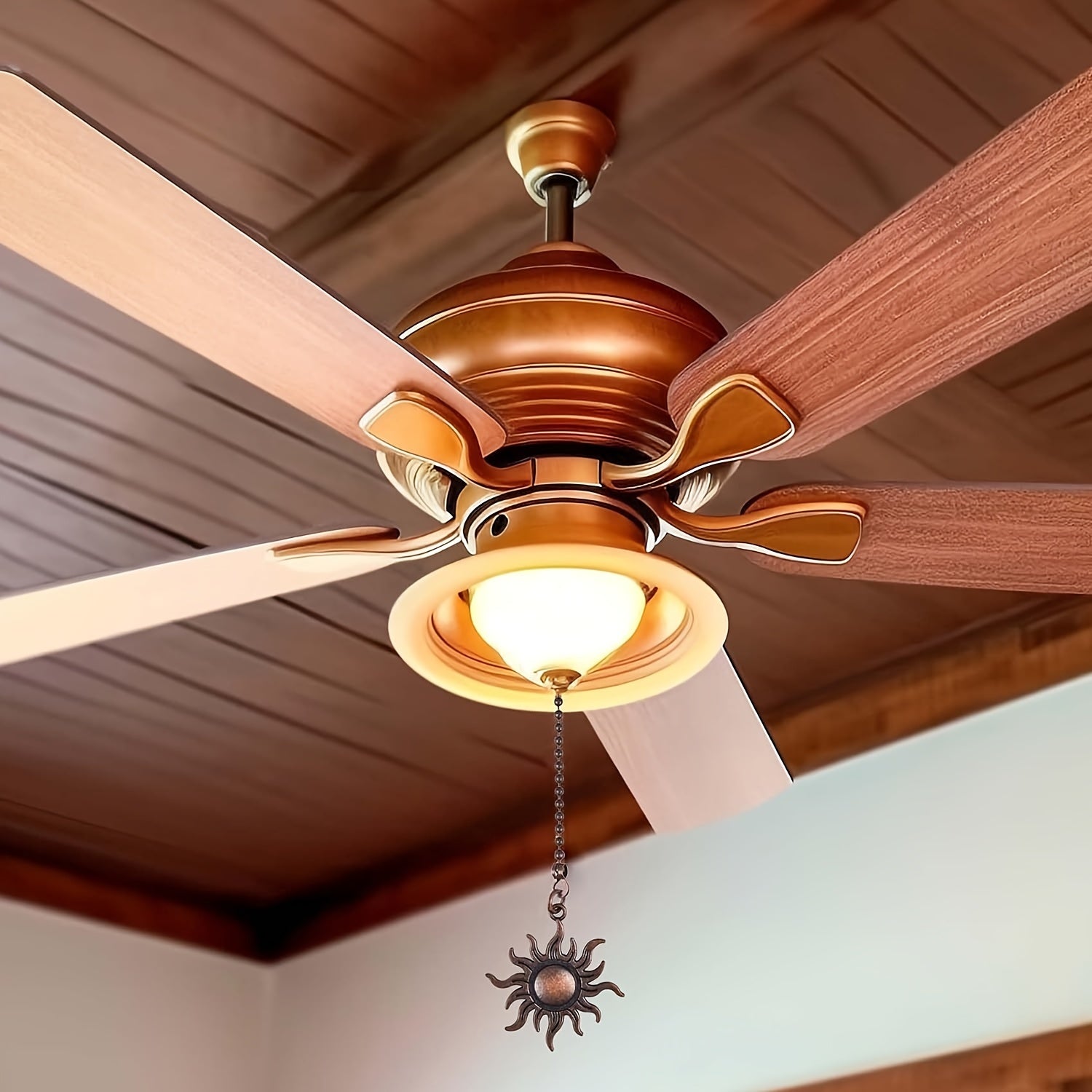 2PCS Bohemian decorative totem ceiling fan pull chain extension set 12 inches beaded ball moon sun