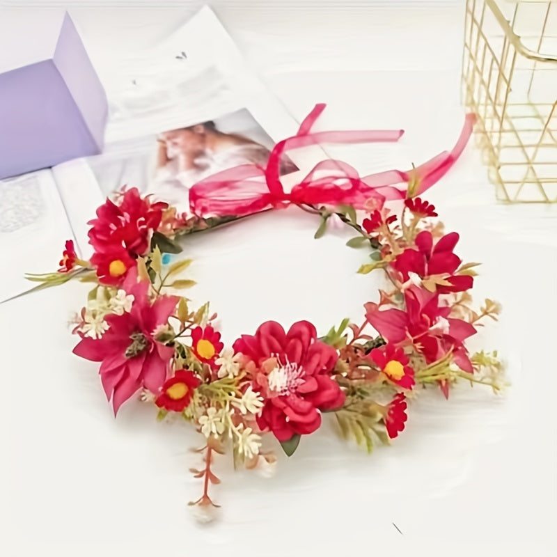 Floral Garland Crown Hair Wreath Headband for Wedding and Party