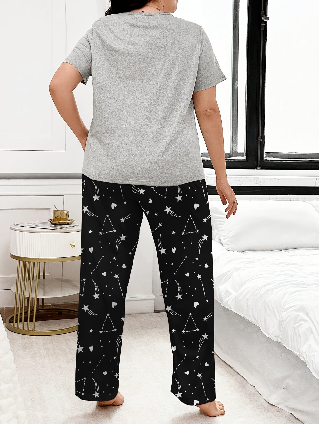 Plus Size Women's Nightwear Set with Graphic Tee and Pajama Pants