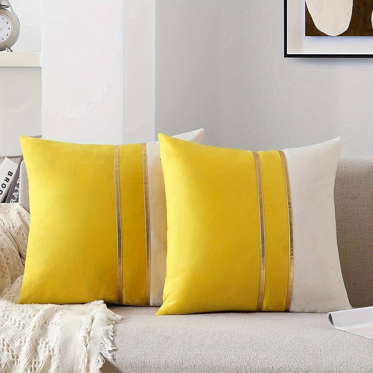 Золотистый бархатный квадратный чехол для подушки с тиснением - мягкий и роскошный, подходит для декора дома, спальни, автомобиля и гостиной (в комплект не входит наполнитель для подушки) - 2 штуки