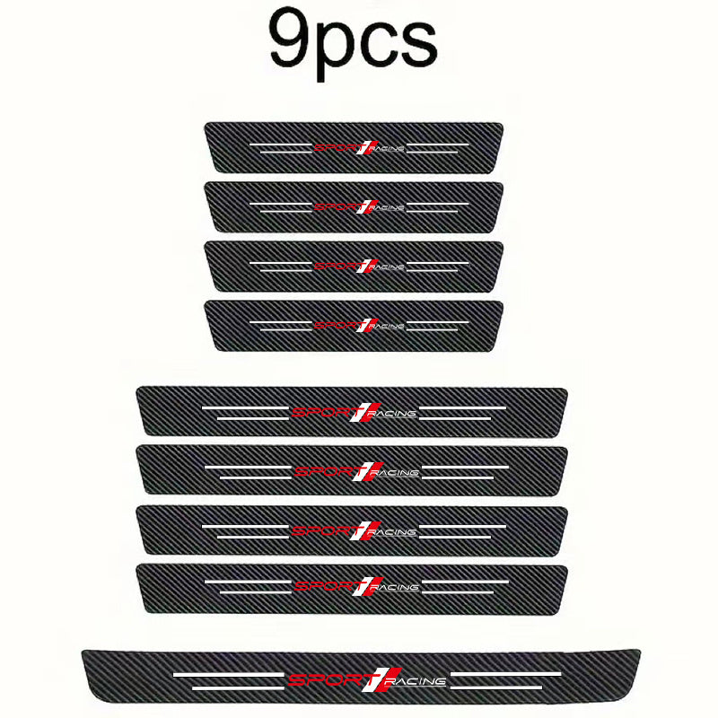 9 dona avtomobil eshigi silliqlari, poyga emblemasi bilan, sirpanishga qarshi, chizishga chidamli PVC, oson o'rnatiladi, universal moslik