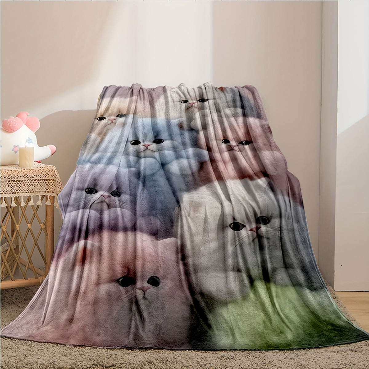 Reversible Flannel Throw Blanket with HD Animal Print for Couch Bed Travel