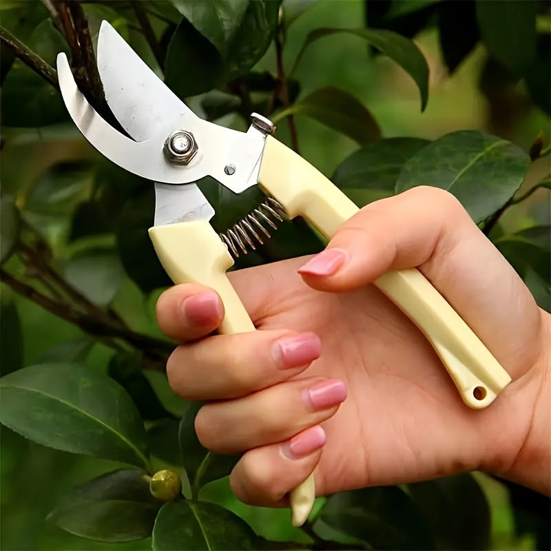 Stainless Steel Pruning Shears with Ergonomic Yellow Handle for Garden Trimming