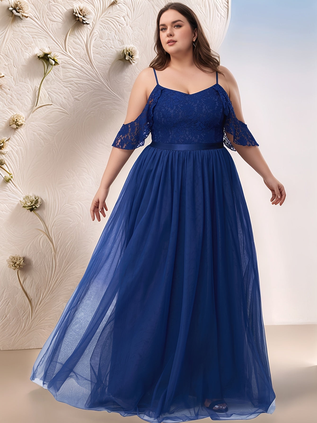 vestido de noche de encaje y tul para mujer talla grande con hombros descubiertos en burdeos, corte en línea A y estilo sirena para fiesta