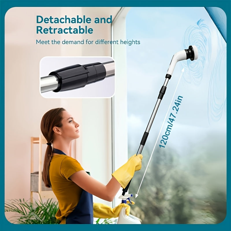 9-in-1 Electric Rotary Cleaning Brush with Extendable Stainless Steel Handle and Interchangeable Heads