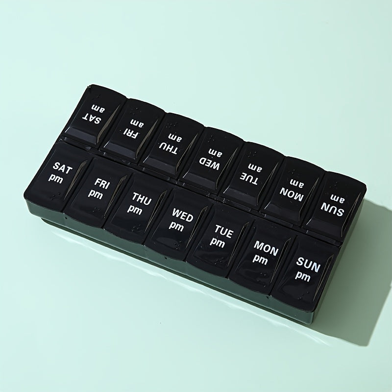 14-Compartment Weekly Medicine Organizer Portable Divided Box with Morning and Afternoon Sections