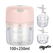 USB rechargeable mini garlic press electric meat chopper transparent design blue LED portable kitchen 100ml 250ml