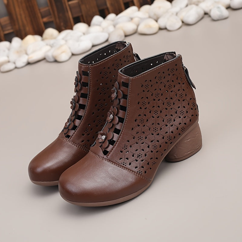 Women Retro Ankle Boots Faux Cover Chunky Heel Zipper Mid-Heel
