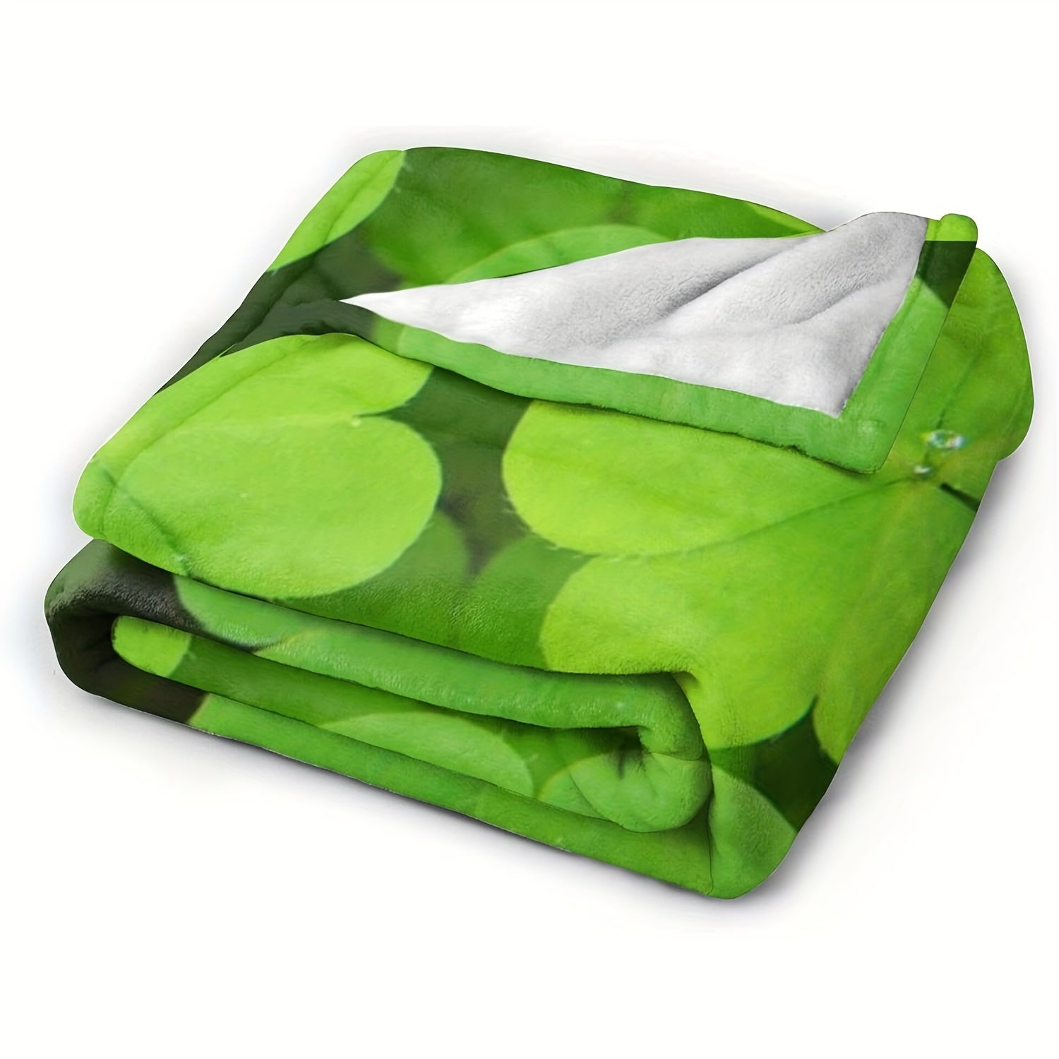 Green Four-Leaf Clover Lucky Shamrock Flannel Throw Blanket All-Season Cozy Quilted