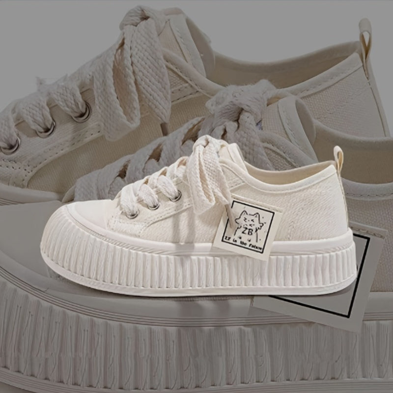 Women's Canvas Casual Sneakers with Thick Rubber Sole, Round Toe, All-Season Comfort
