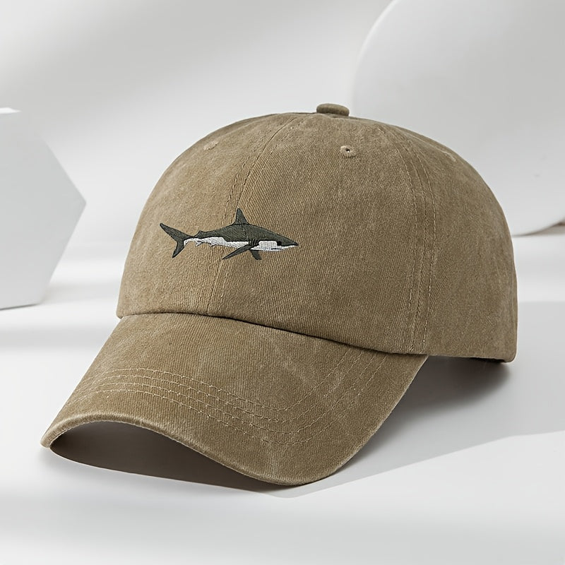 Vintage Shark Embroidery Baseball Cap Adjustable Polyester Soft Animal Pattern