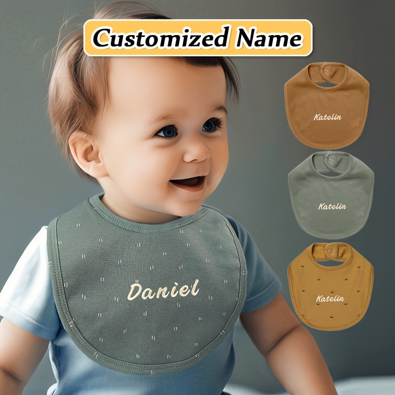 Baby Bib Adjustable Embroidered Name Soft Absorbent Knit for Newborns