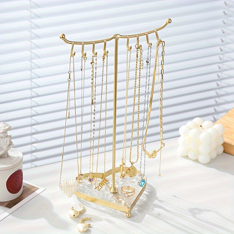 Soporte de bandeja de joyería en forma de corazón, organizador portátil de metal para collares, exhibidor