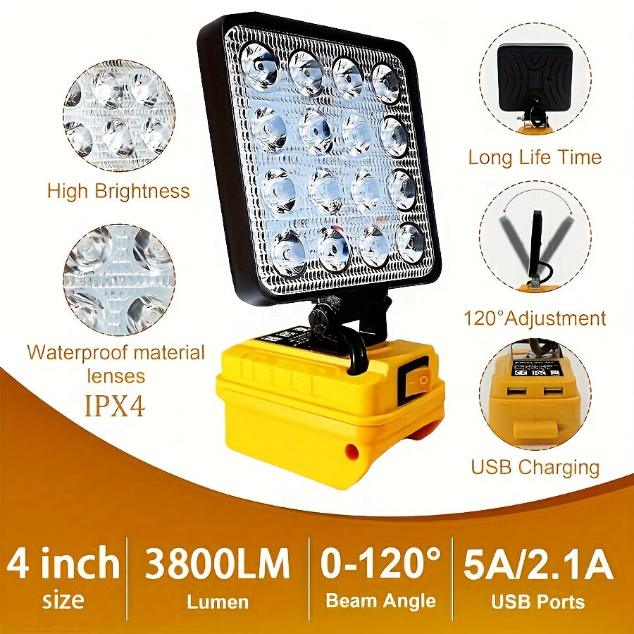 LED Work Light 20V MAX Battery Compatible Portable Recessed Plastic Outdoor Camping Job Site