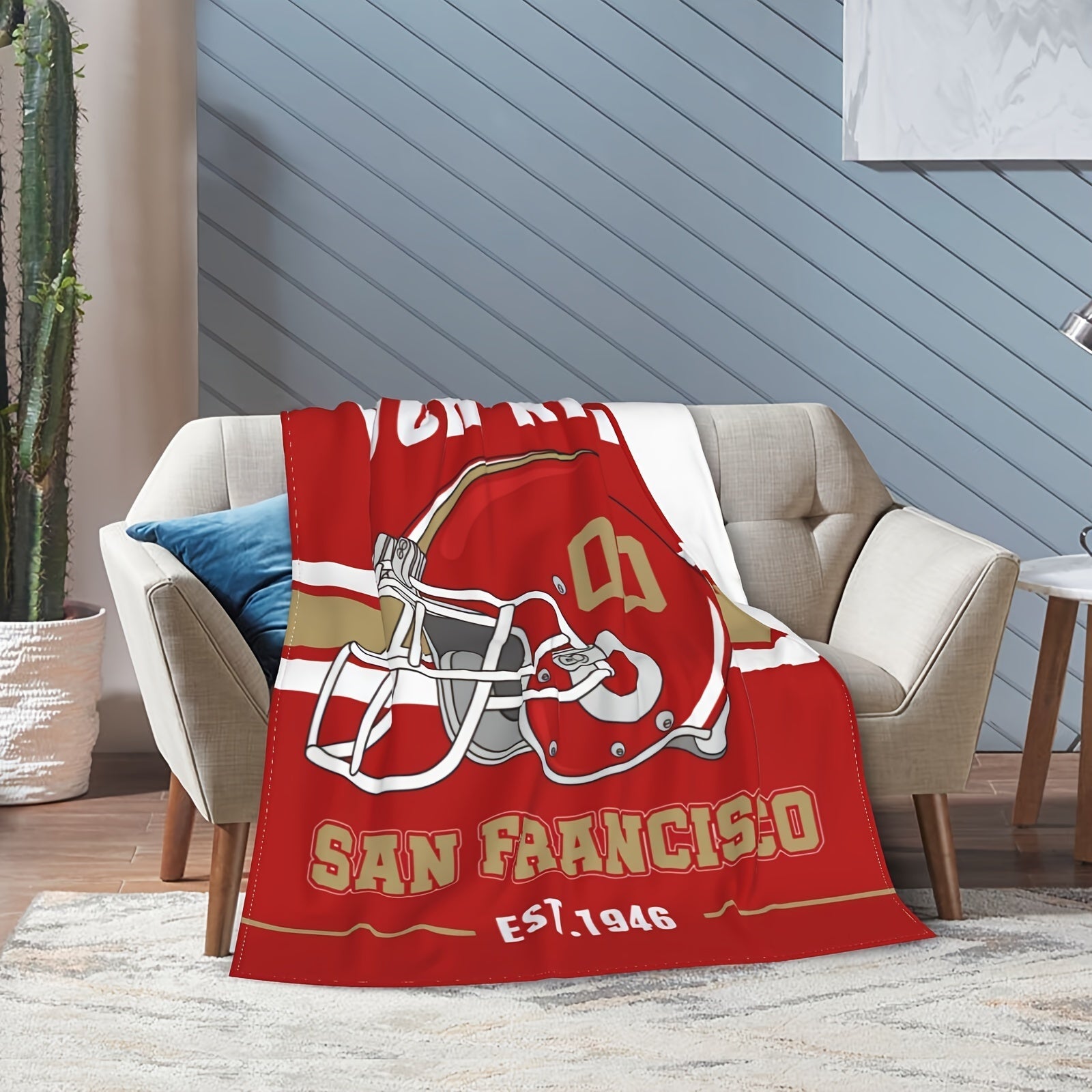 Personalized San Francisco Football Blanket Custom Name Throw for Bed Sofa Cozy Flannel