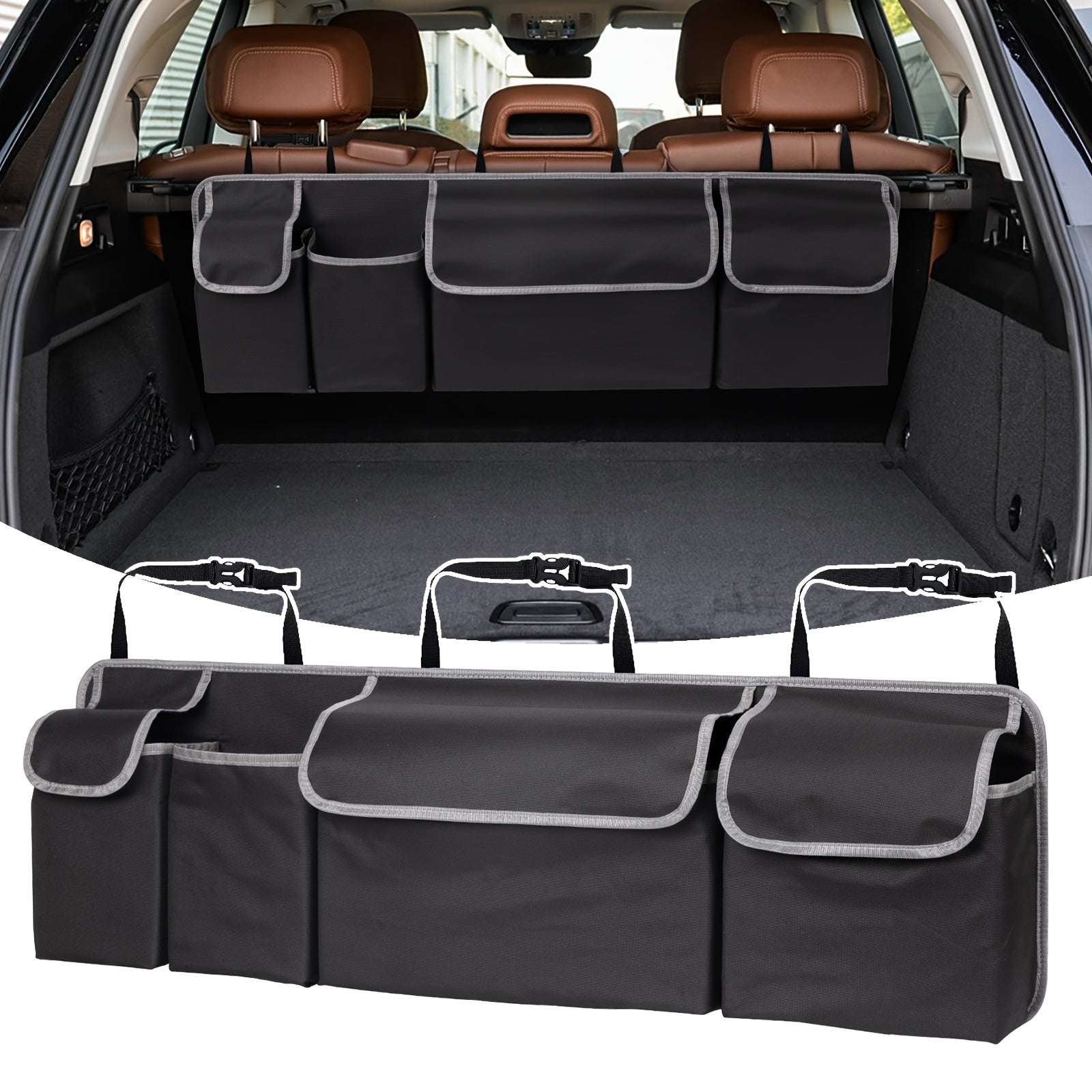 Car Trunk Organizer Waterproof Foldable Cargo Bag with Pockets for Vehicles
