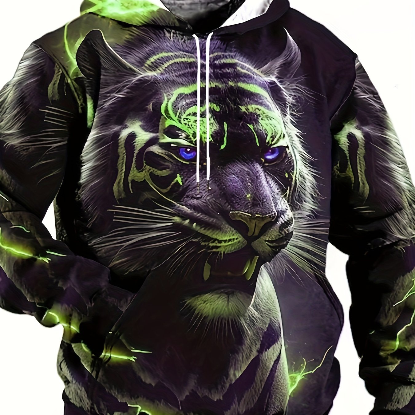 Plus Size Oversized Hooded Sweatshirt with 3D Tiger Print for Autumn Winter