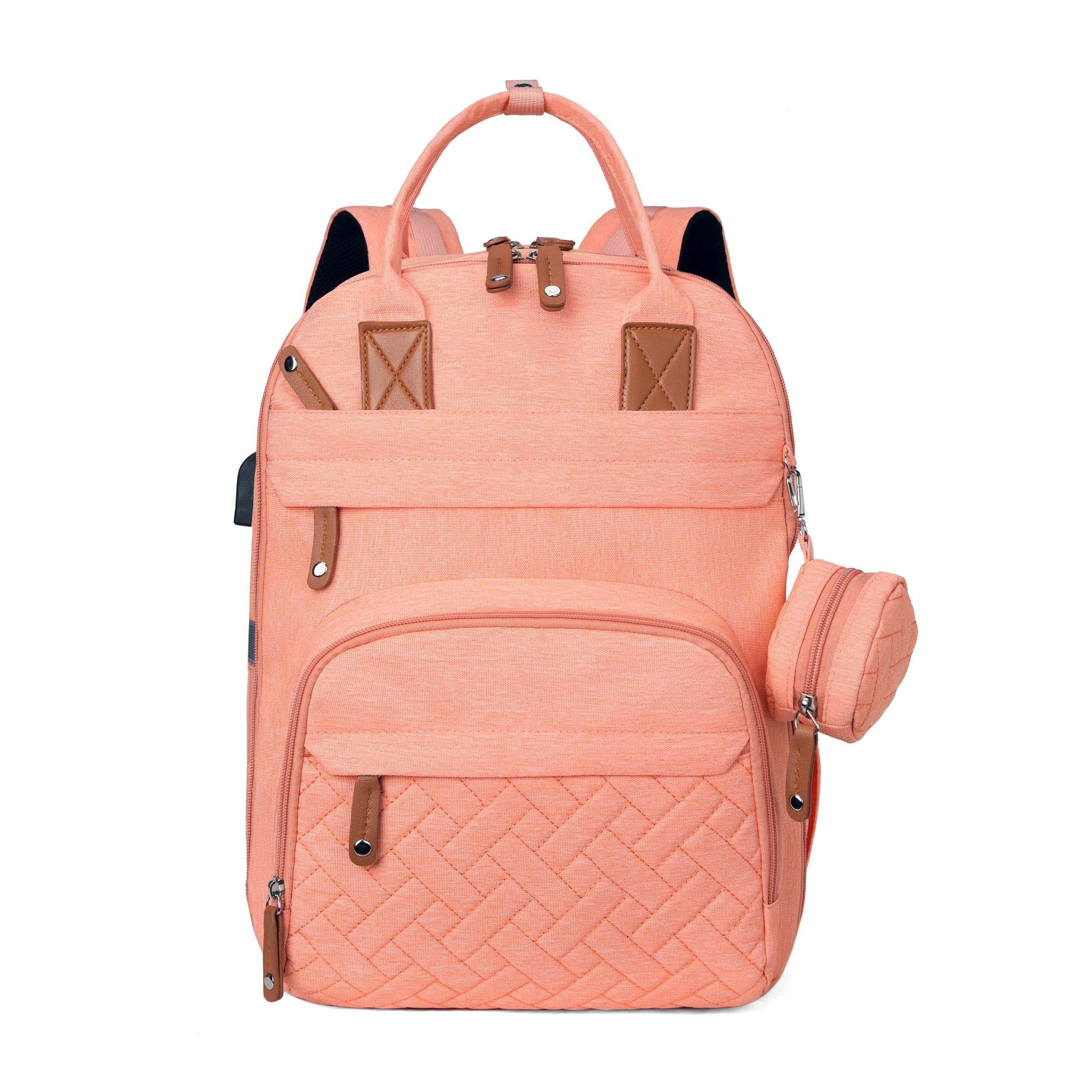 Mochila de pañales de gran capacidad con bolsillos aislantes, correas impermeables para cochecito para viajes