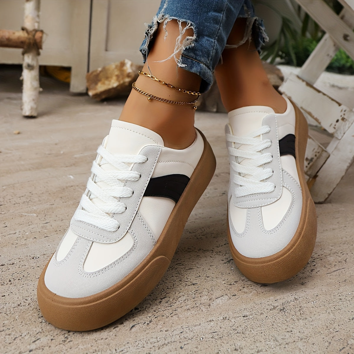 Women's Slip-On Platform Mules - Casual Sandals with Thick Sole Black and White