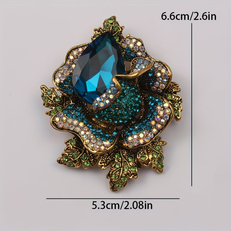 Vintage Crystal Rhinestone Flower Brooch Pin Irregular Shape Jewelry
