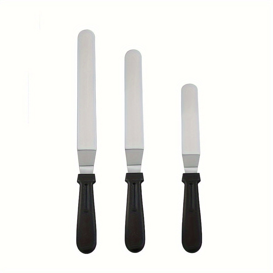 Set of 3 Stainless Steel Cake Scrapers for Decorating, Straight and Curved