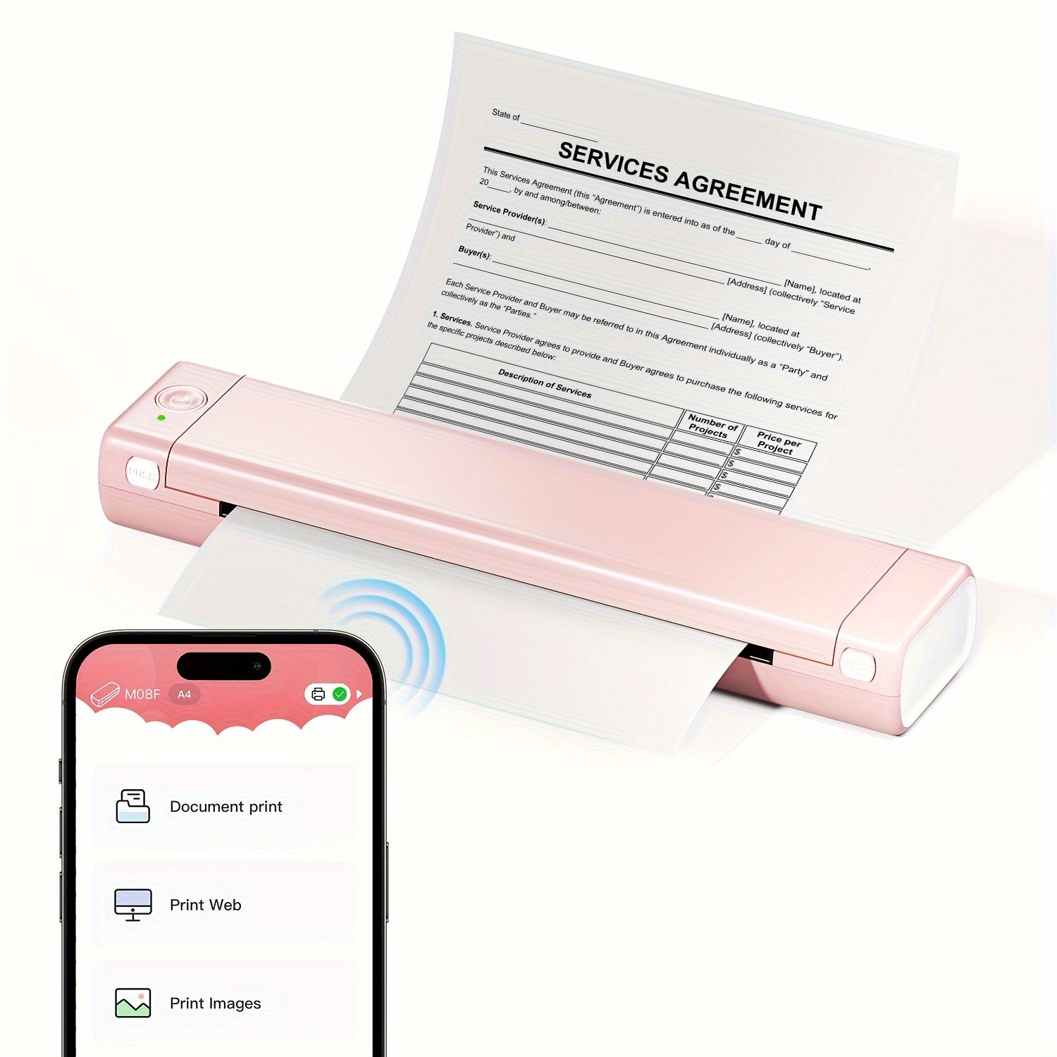 Portable Wireless Thermal Printer for Android iOS and Laptop US Letter Size