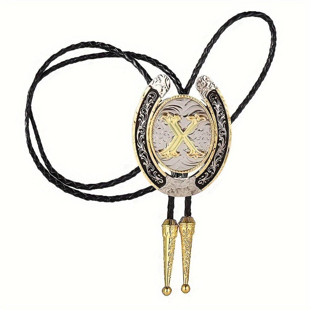 Men's Gold Round Tie with Letters A to Z Western Fashion Street Necklace Accessory