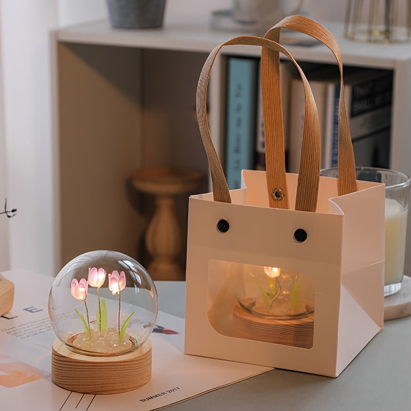 Modern Handmade Glass Tulip Night Light with Switch Control for Bedroom Decor